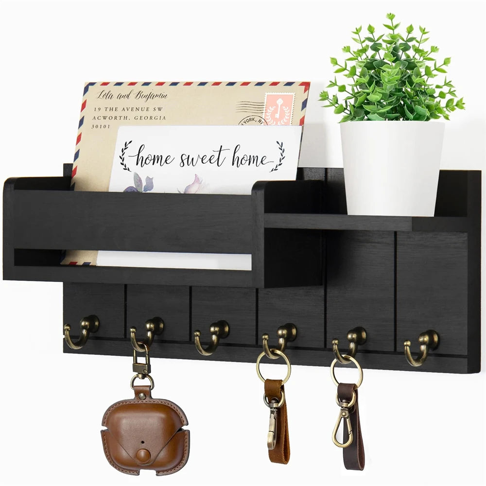 Rustic Wood Key Rack & Mail Organizer
