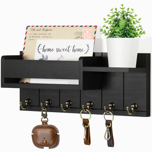 Rustic Wood Key Rack & Mail Organizer