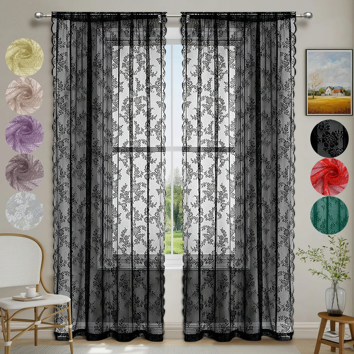 Floral Lace Sheer Curtain Panel