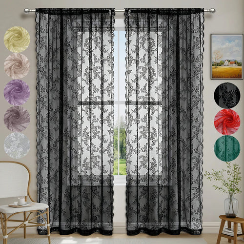 Floral Lace Sheer Curtain Panel