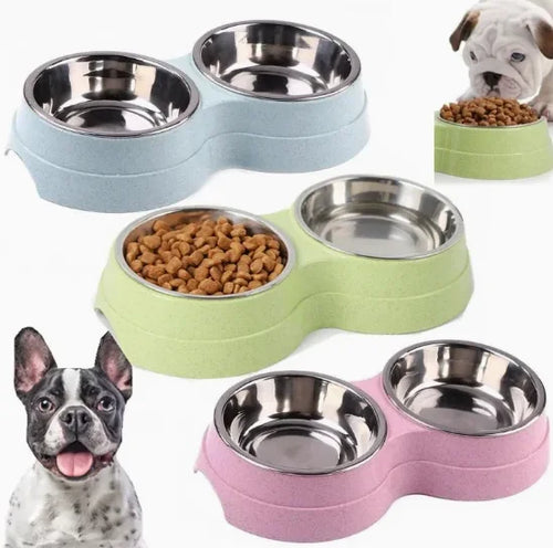 Wheat Straw Double Pet Bowl Set