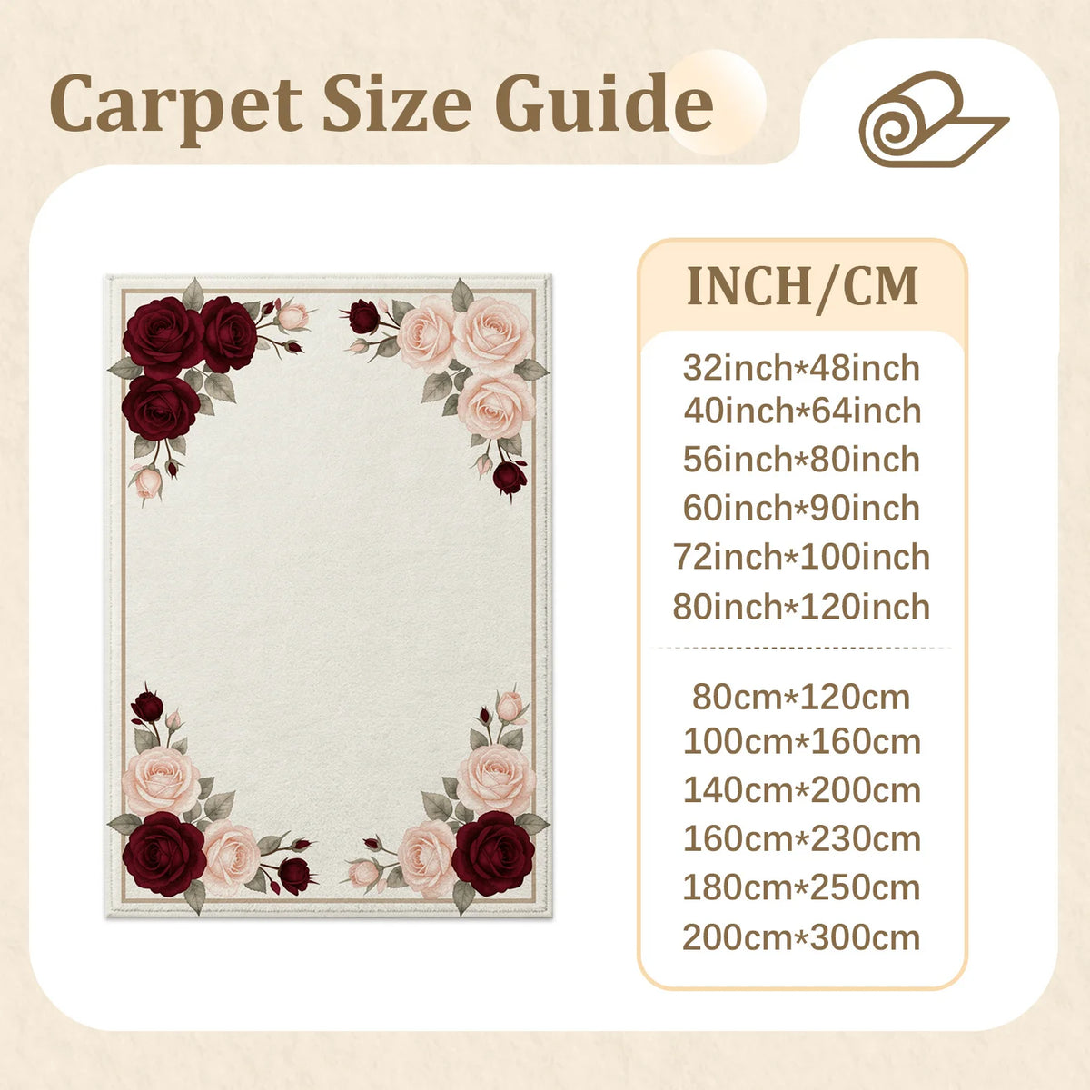 Burgundy Rose Border Washable Area Rug