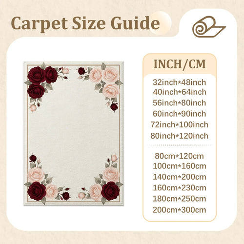 Burgundy Rose Border Washable Area Rug